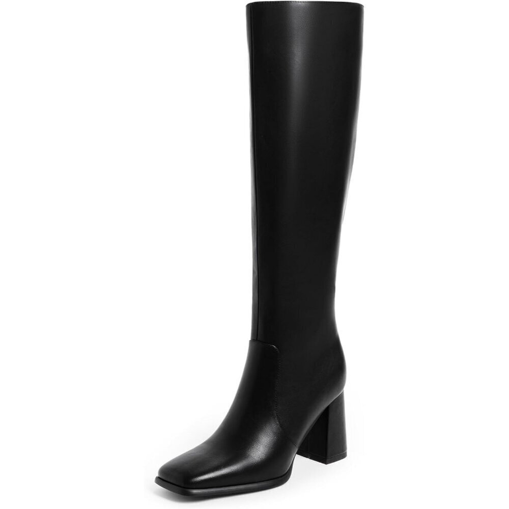 Women's Black Modatope Knee High Chunky Heel Square Toe Side Zipper Long boots - Picture 1 of 9